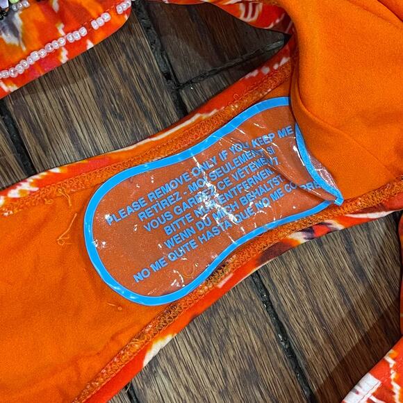 NWT ASOS DESIGN Ikat Print Bead Embellished Trim Bikini Bottom US 12 36DD - Picture 8 of 11